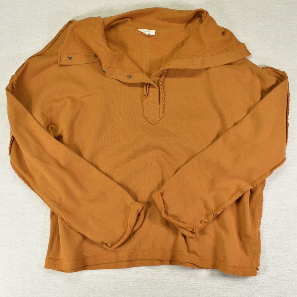 Easel Oversized Snap Button Henley Sweatshirt Womens Large L Rust Orange Boho
